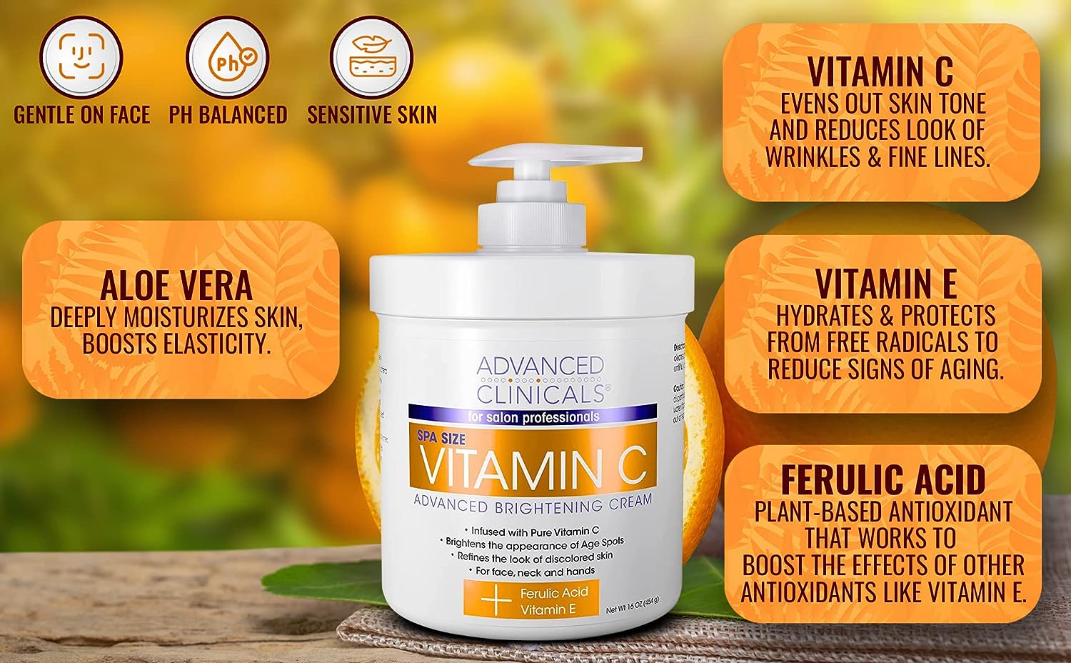 Advanced Clinicals Vitamin C Cream Face Lotion &amp; Body Lotion Moisturizer | Anti Aging Skin Care Firming &amp; Brightening Cream For Body, Face, Uneven Skin Tone, Wrinkles, &amp; Sun Damaged Dry Skin, 16 Oz