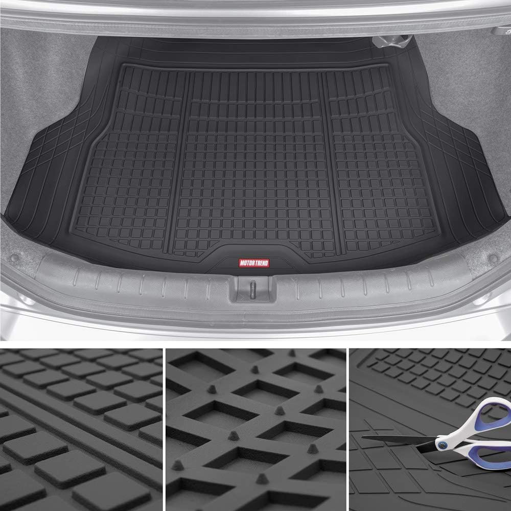Motor Trend Premium FlexTough All-Protection Cargo Mat Liner – w/Traction Grips &amp; Fresh , Heavy Duty Trimmable Trunk Liner for Car Truck SUV, Black (OF-985-BK)