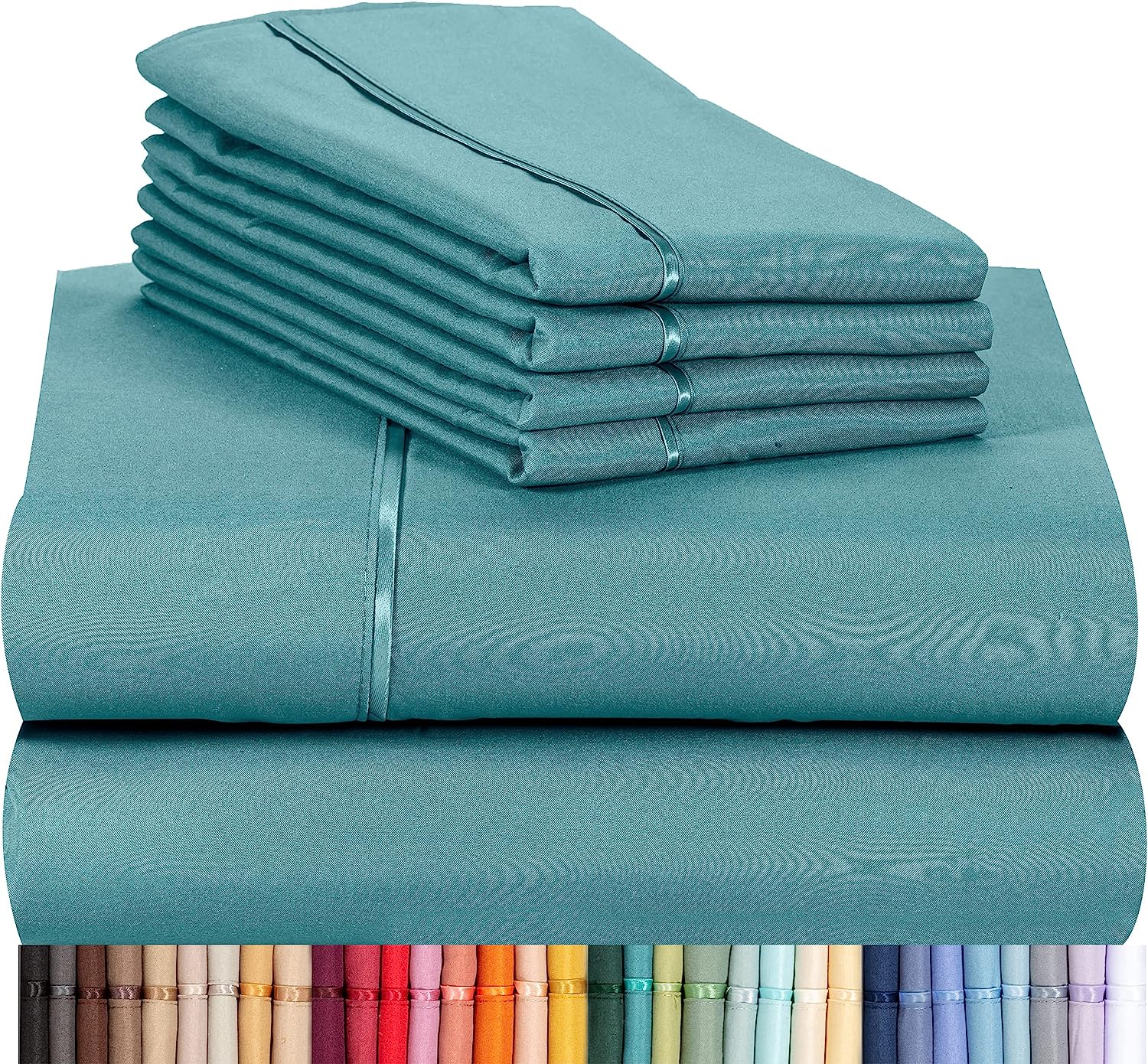 LuxClub 6 PC Queen Sheet Set Bamboo Sheets Deep Pockets 18" Eco Friendly Wrinkle Free Cooling Sheets Machine Washable Hotel Bedding Silky Soft - Teal Queen