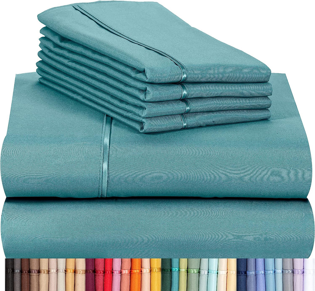 LuxClub 6 PC King Size Sheet Set Bamboo Sheets Deep Pockets 18" Eco Friendly Wrinkle Free Cooling Sheets Machine Washable Hotel Bedding Silky Soft - Teal King