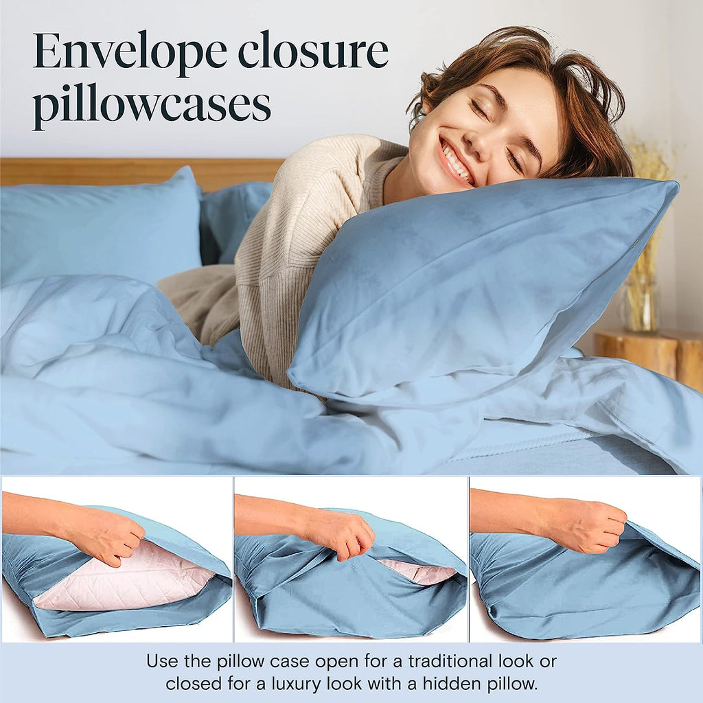 LuxClub 6 PC King Size Sheet Set Bamboo Sheets Deep Pockets 18" Eco Friendly Wrinkle Free Cooling Sheets Machine Washable Hotel Bedding Silky Soft - Sky King