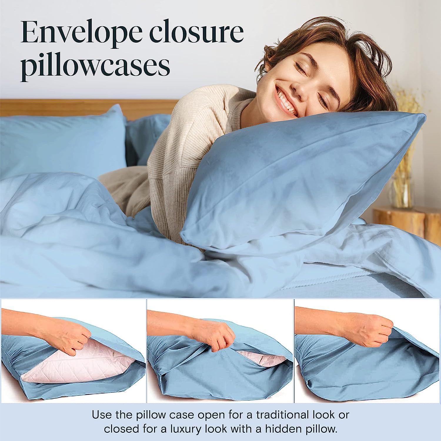 LuxClub 6 PC California King Size Sheet Set Bamboo Sheets Deep Pockets 18" Eco Friendly Wrinkle Free Cooling Sheets Machine Washable Hotel Bedding Silky Soft - Sky California King
