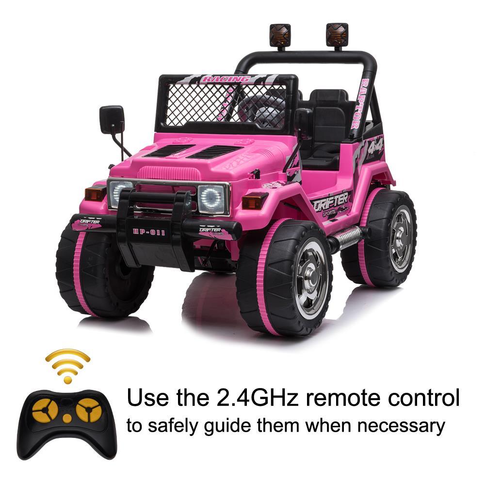 Ktaxon Kids Ride On Car Electric Stroller Double Drive Rechargeable 12V Battery Powered w/ RC Remote Control, MP3 Player, LED Lights, 3 Speed - Pink