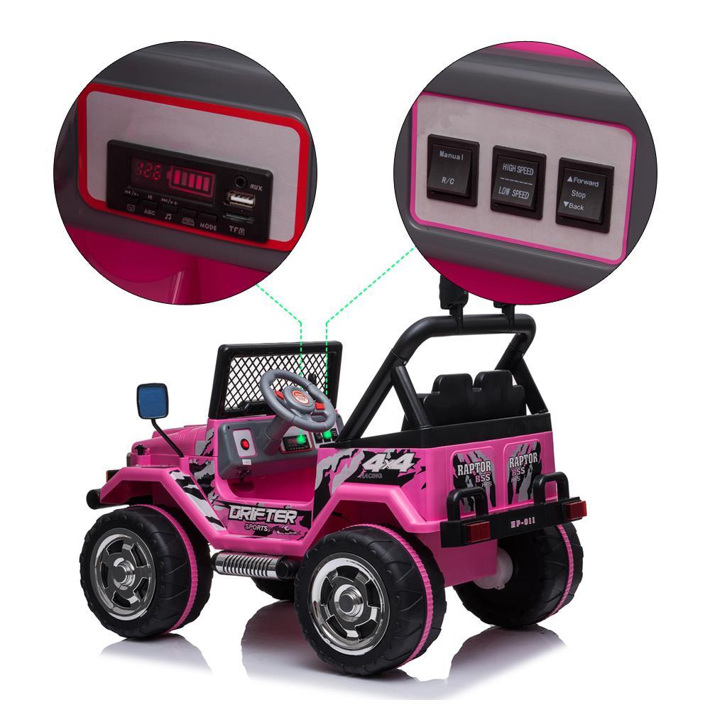 Ktaxon Kids Ride On Car Electric Stroller Double Drive Rechargeable 12V Battery Powered w/ RC Remote Control, MP3 Player, LED Lights, 3 Speed - Pink