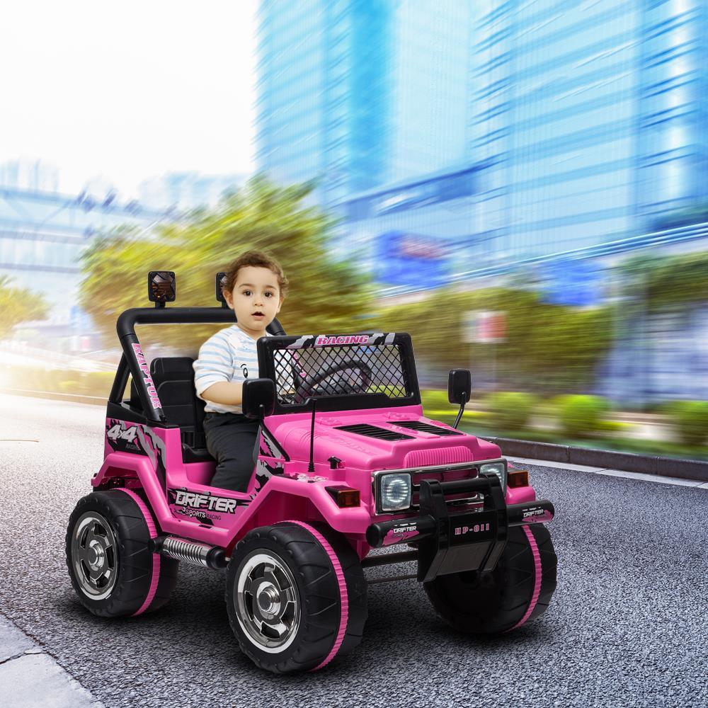 Ktaxon Kids Ride On Car Electric Stroller Double Drive Rechargeable 12V Battery Powered w/ RC Remote Control, MP3 Player, LED Lights, 3 Speed - Pink