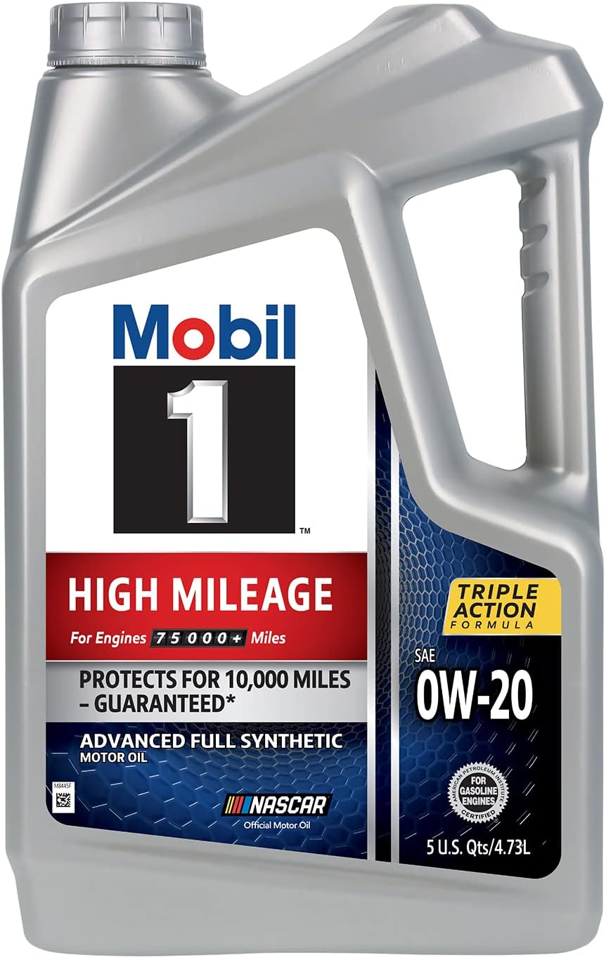 Mobil 1 High Mileage Full Synthetic Motor Oil 0W-20, 5 Quart, Gray