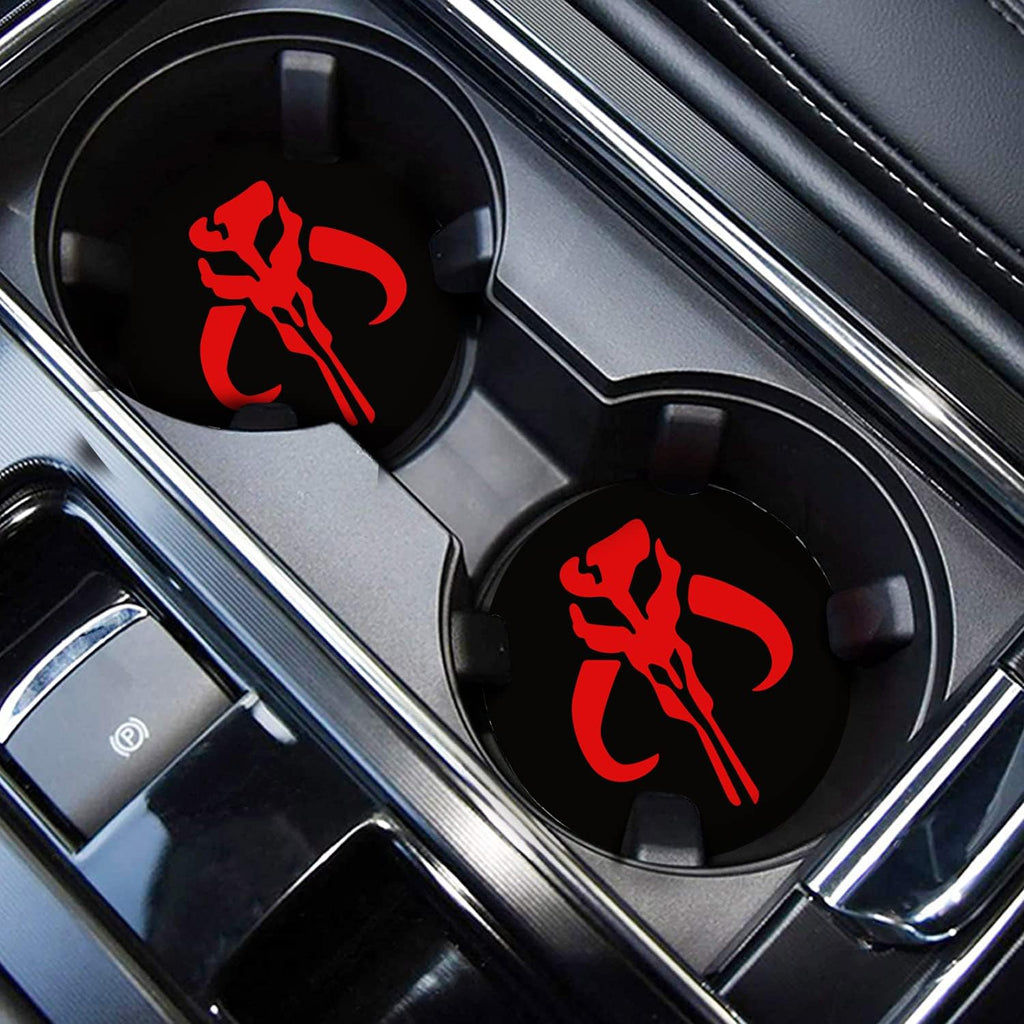 Car Coasters for Mandalorian Warriors Skull 2PCS 2.75" Car Cup Holder Coasters for Star Wars Red Mandalorian Logo Car Cup Holder Insert Coasters by FLYEEGO
