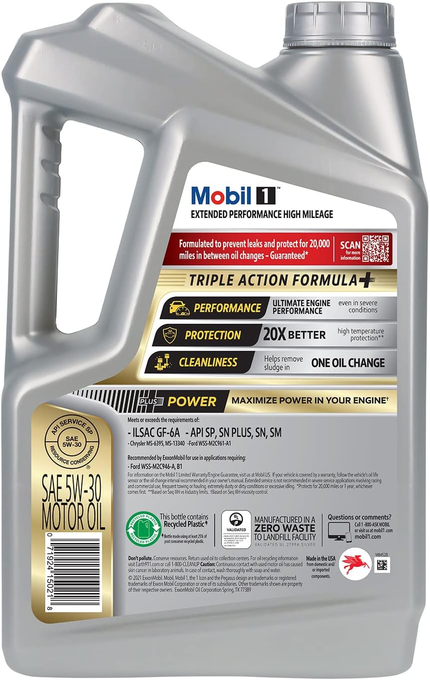 Mobil 1 Extended Performance High Mileage Full Synthetic Motor Oil 5W-30, 5 Quart