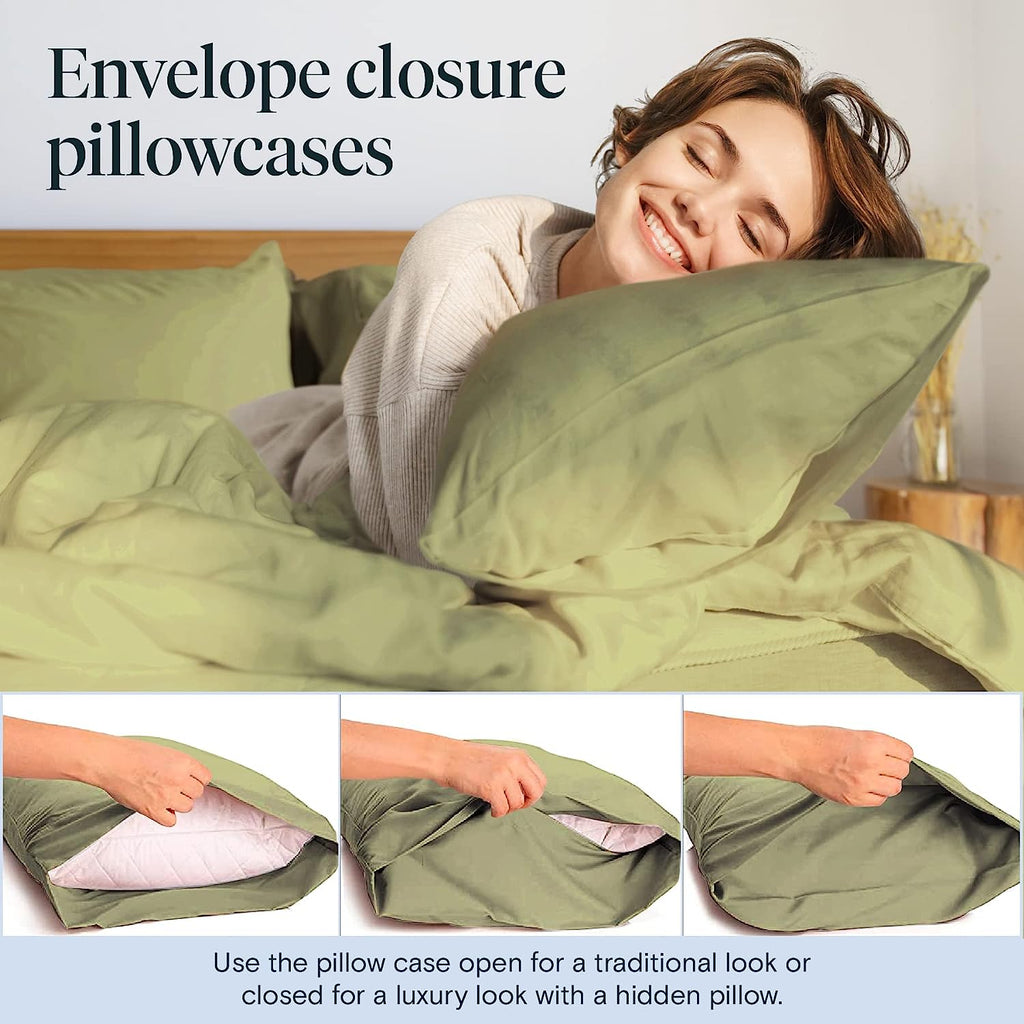 LuxClub 6 PC California King Size Sheet Set Bamboo Sheets Deep Pockets 18" Eco Friendly Wrinkle Free Cooling Sheets Machine Washable Hotel Bedding Silky Soft - Olive California King