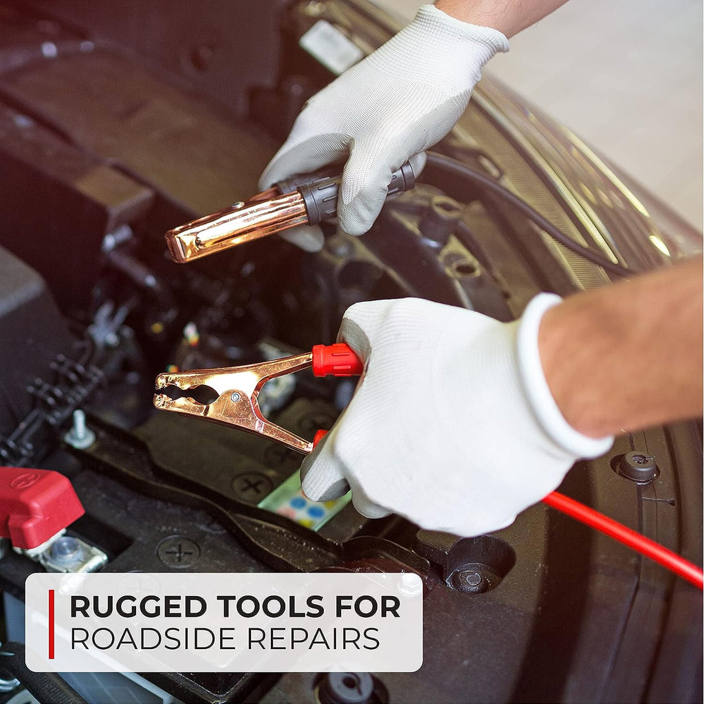 Thrive Roadside Emergency Car Kit - Car Safety Accessories and Tool Kit with Jumper Cables and Mini First Aid Kit - Car Emergency Kit for Women and Men (Square Bag)