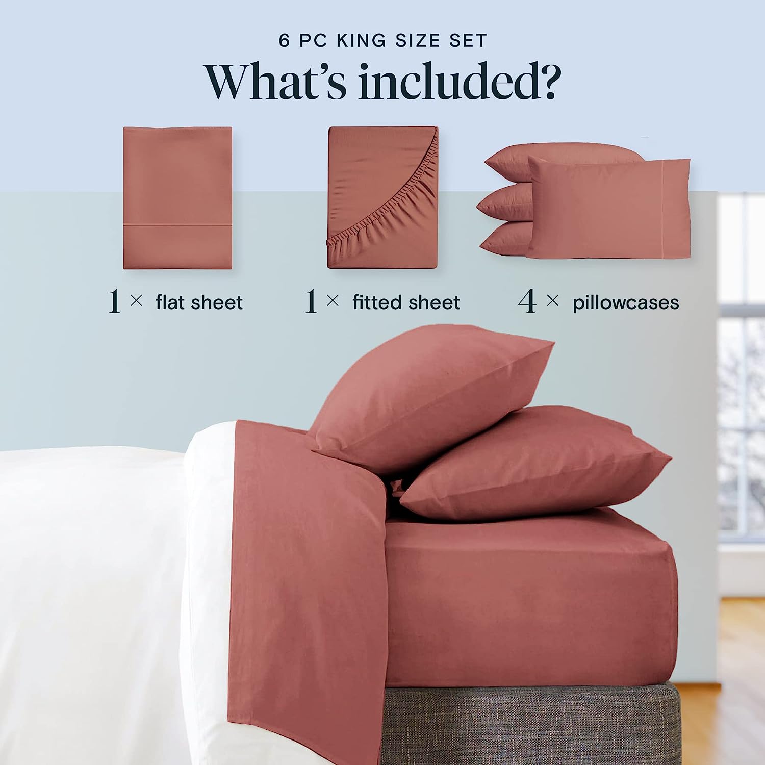 LuxClub 6 PC King Size Sheet Set Bamboo Sheets Deep Pockets 18" Eco Friendly Wrinkle Free Cooling Sheets Machine Washable Hotel Bedding Silky Soft - Salmon Pink King