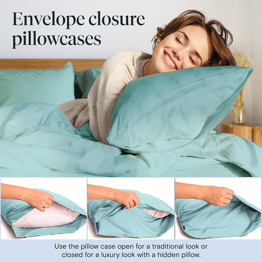 LuxClub 6 PC Full Size Sheet Set Bamboo Sheets Deep Pockets 18" Eco Friendly Wrinkle Free Cooling Sheets Machine Washable Hotel Bedding Silky Soft - Light Teal Full