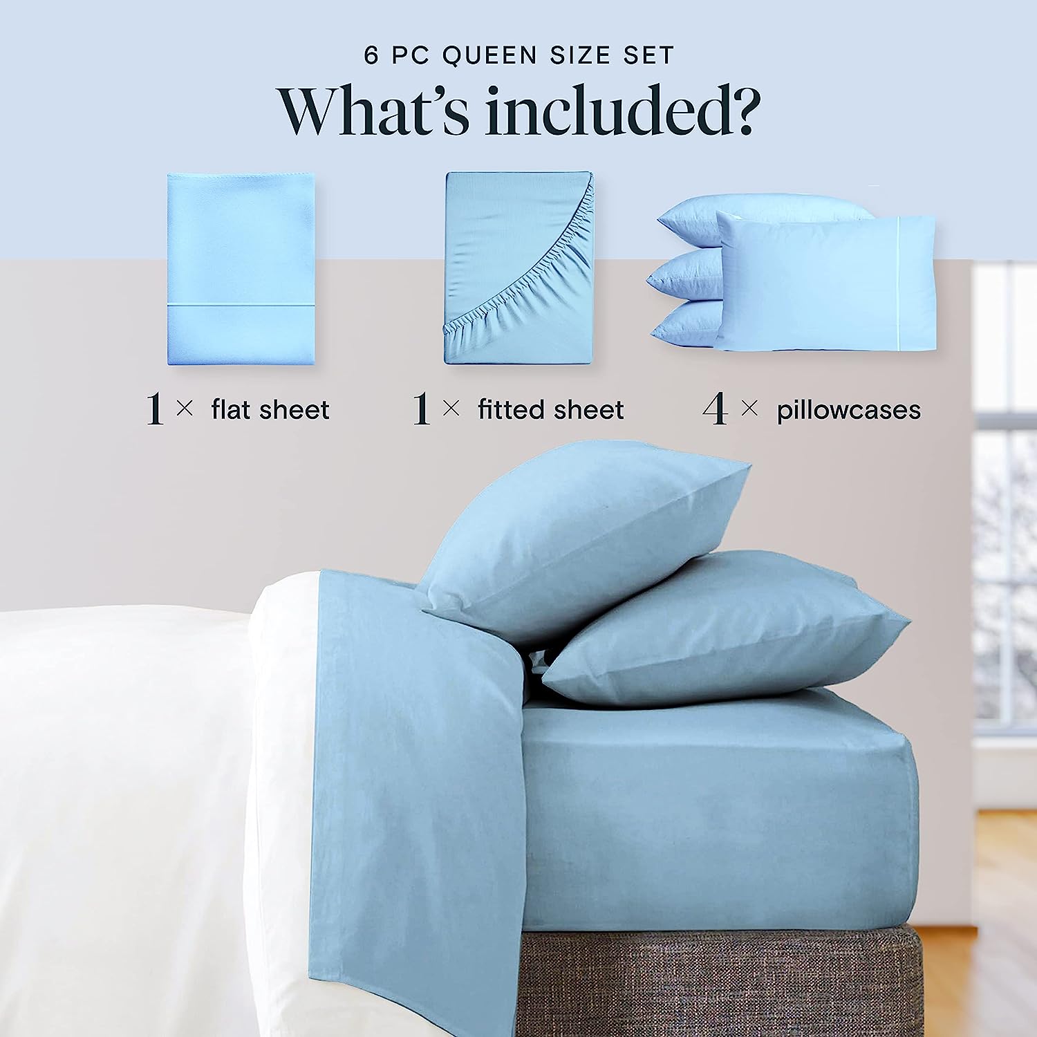 LuxClub 6 PC California King Size Sheet Set Bamboo Sheets Deep Pockets 18" Eco Friendly Wrinkle Free Cooling Sheets Machine Washable Hotel Bedding Silky Soft - Sky California King