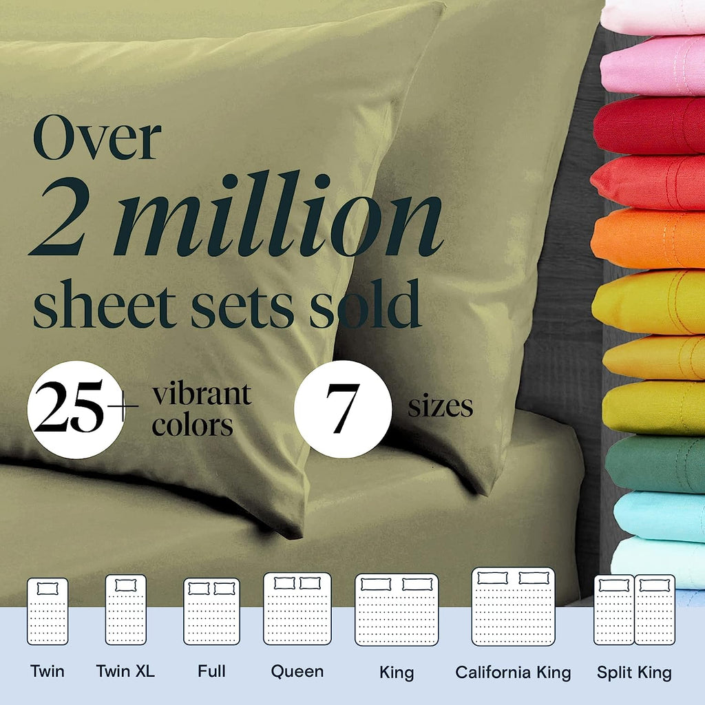 LuxClub 6 PC King Size Sheet Set Bamboo Sheets Deep Pockets 18" Eco Friendly Wrinkle Free Cooling Sheets Machine Washable Hotel Bedding Silky Soft - Olive King