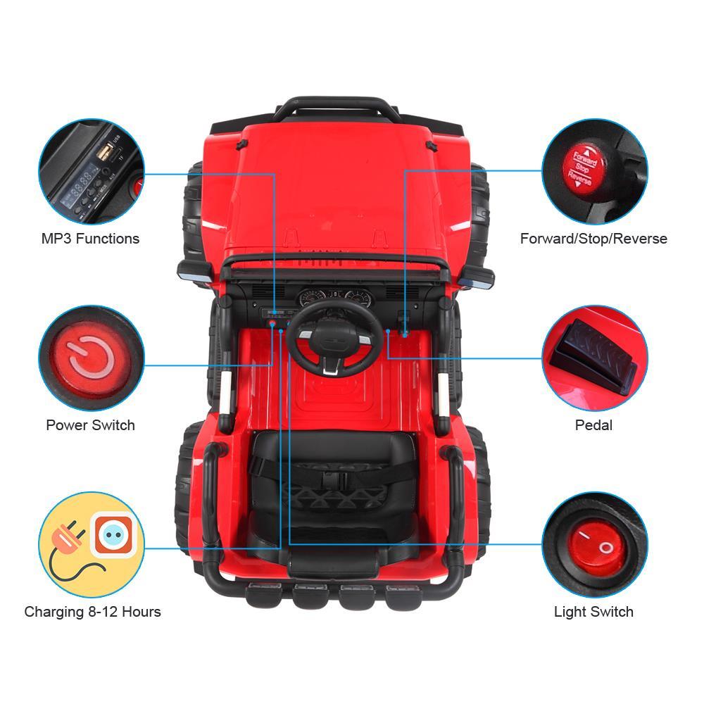UBesGoo 12V Kids Battery Powered Electric Red 4-Wheeler Ride-On Car with LED Headlights, Music, Remote Control - Red