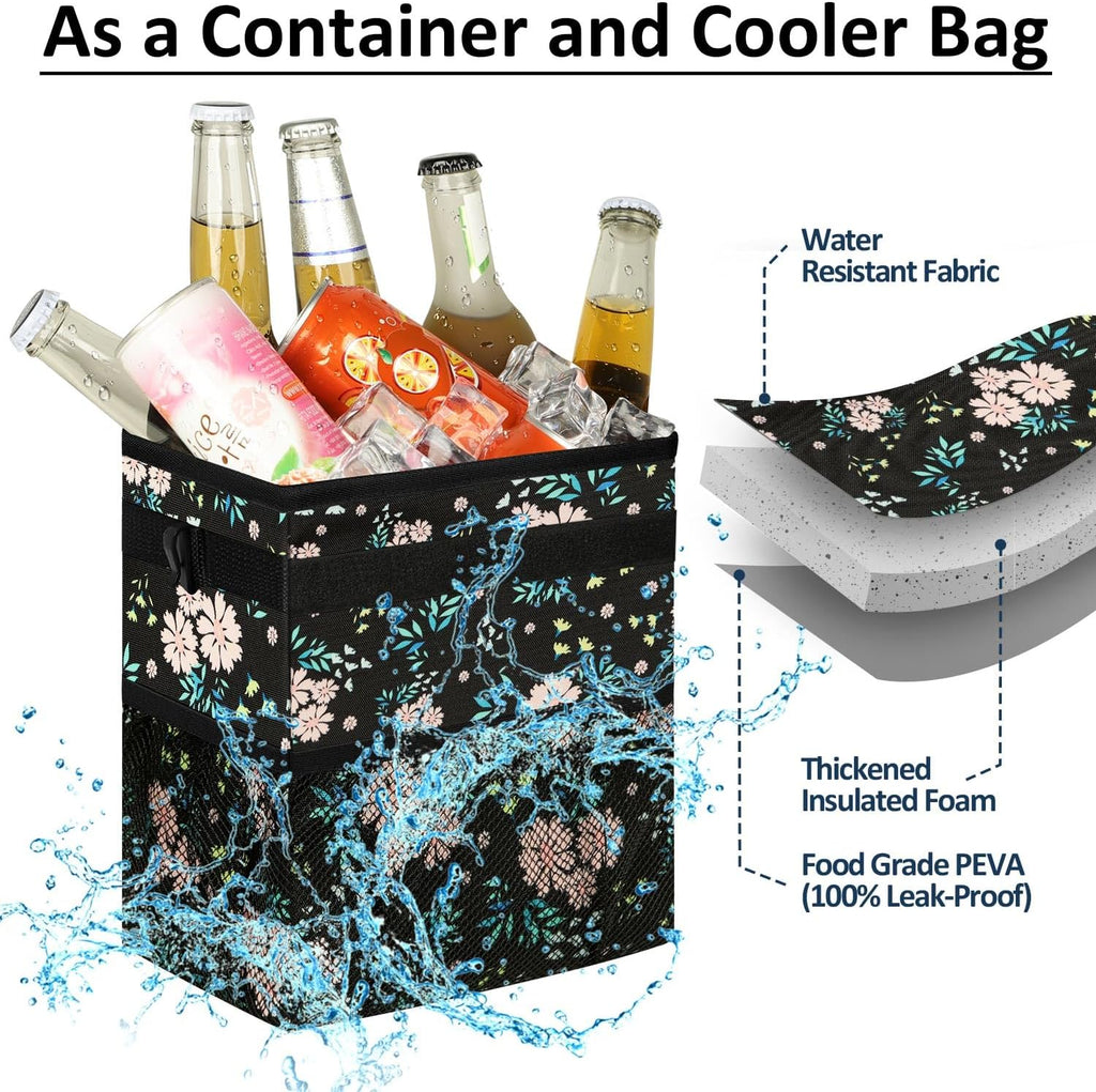 ELONGRIVER Car Trash Can Bin for Car Back Seat Leak Proof, Cute Car Trash Bag Hanging, Vehicle Trash Can for SUV Truck Van, Automotive Car Garbage Cans Front Seat Colorful Floral