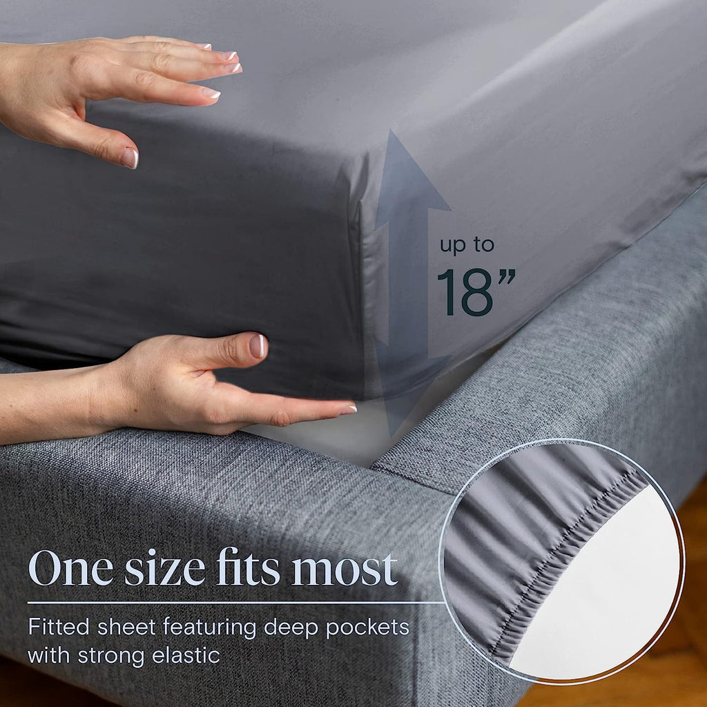 LuxClub 7 PC Split King Sheet Set Bamboo Sheets Deep Pockets 18" Eco Friendly Wrinkle Free Cooling Sheets Machine Washable Hotel Bedding Silky Soft - Silver Split King