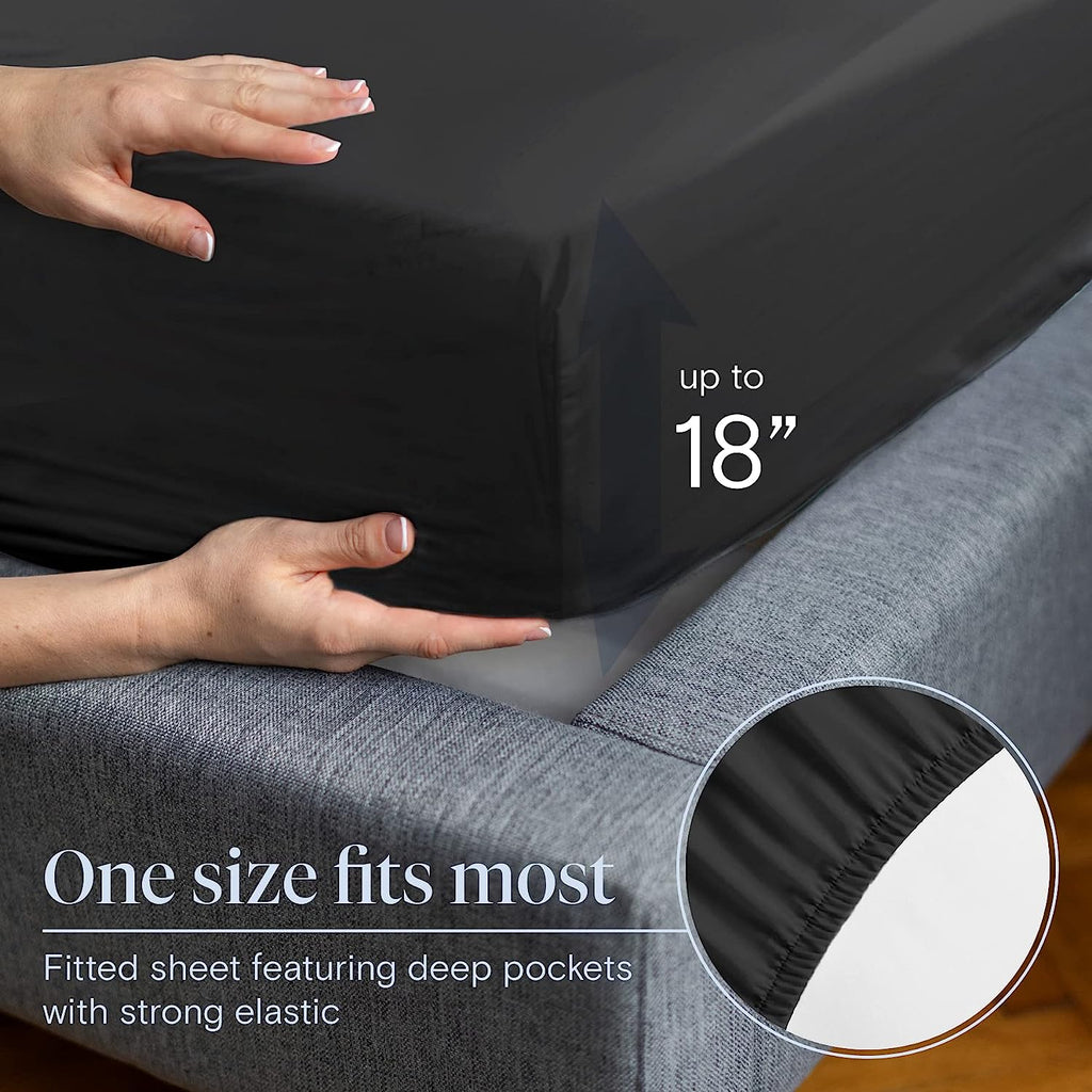 LuxClub 6 PC California King Size Sheet Set Bamboo Sheets Deep Pockets 18" Eco Friendly Wrinkle Free Cooling Sheets Machine Washable Hotel Bedding Silky Soft - Black California King