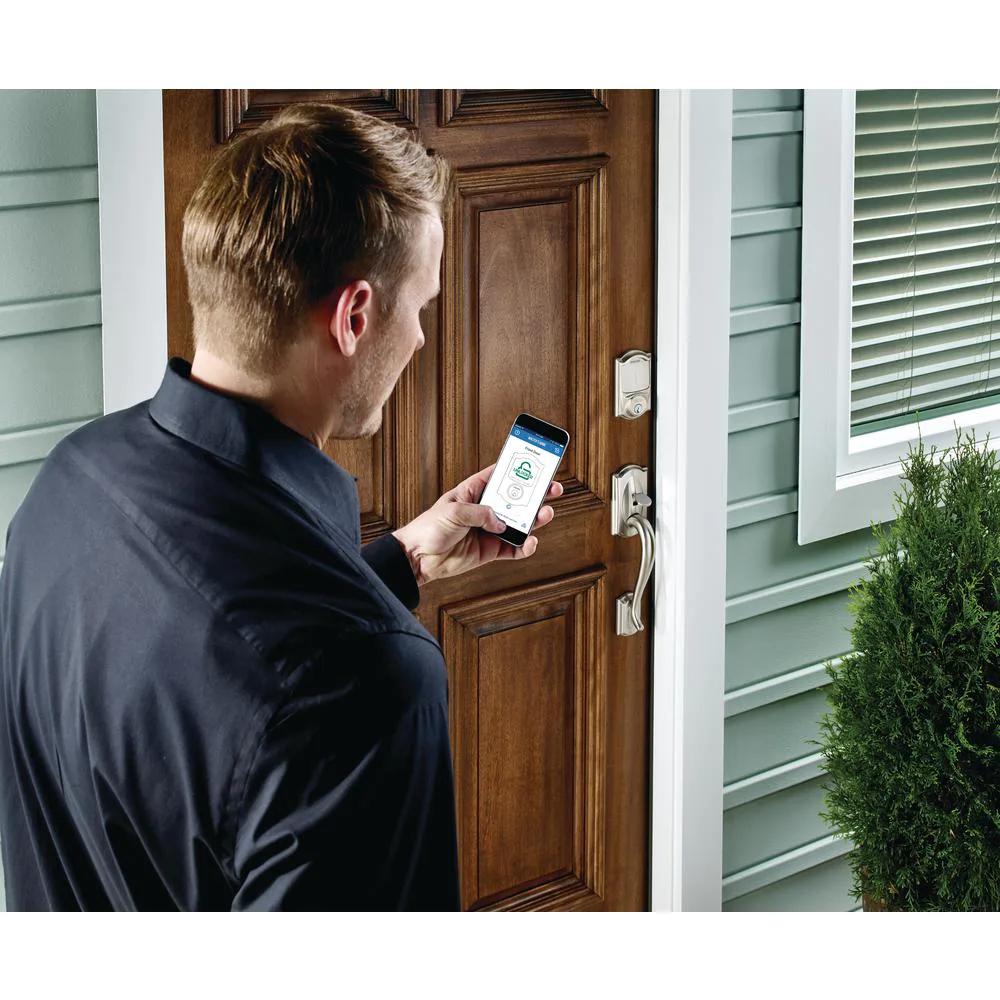 Camelot Satin Nickel Sense Smart Door Lock with Georgian Knob Door Handleset