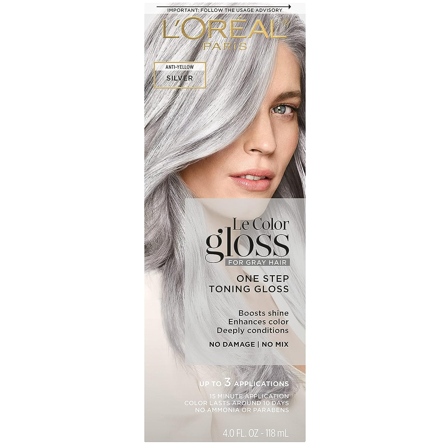 L’Oréal Paris Le Color Gloss One Step In-Shower Toning Hair Gloss, Neutralizes Brass, Conditions &amp; Boosts Shine, Silver, 4 Ounce