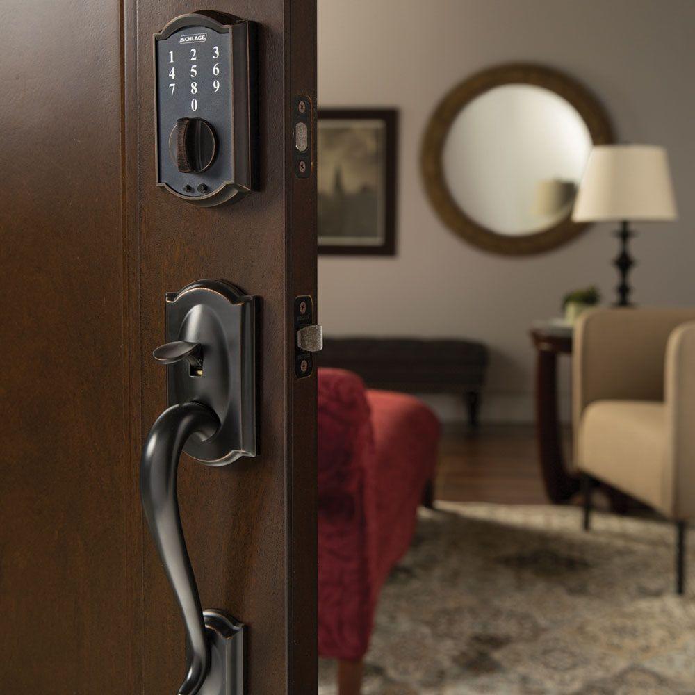 Camelot Aged Bronze Touch Electronic Deadbolt and Front Entry Door Handle with Accent Door Lever