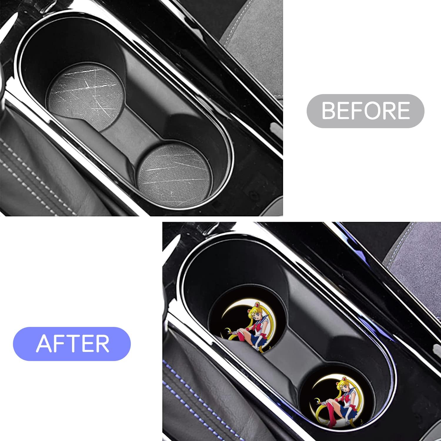 Car Coasters 2PCS 2.75" Car Cup Holder Coasters for Sailor Moon, Silicone Universal Car Accessories Anime Cup Holder Insert Coasters for Sailor Moon by FLYEEGO