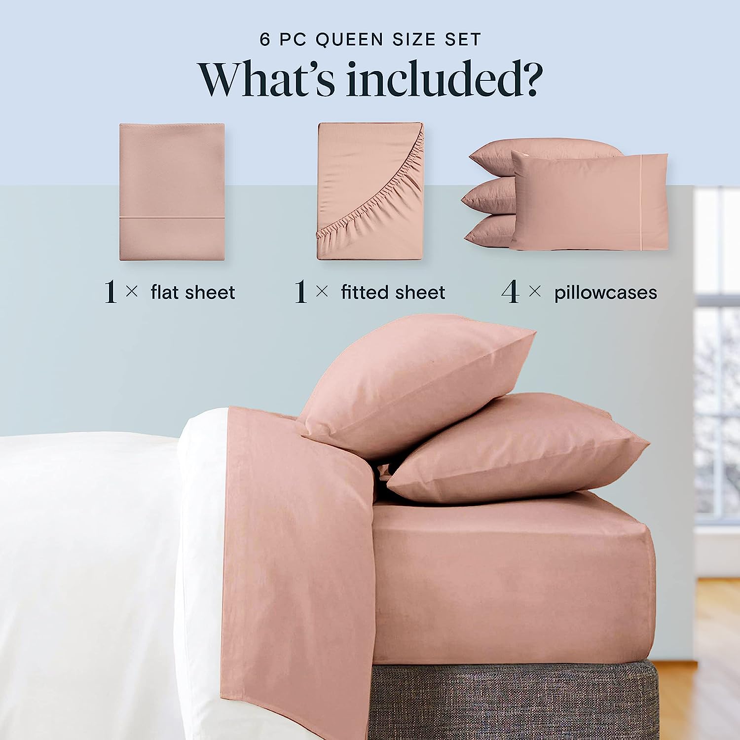 LuxClub 6 PC California King Size Sheet Set Bamboo Sheets Deep Pockets 18" Eco Friendly Wrinkle Free Cooling Sheets Machine Washable Hotel Bedding Silky Soft - Pearl Pink California King