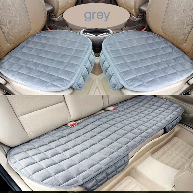3pcs/set Plush Plaid Thickened Insulation Car Seat Cushions - Car, SUV, And Truck Protectors - Car Accessories