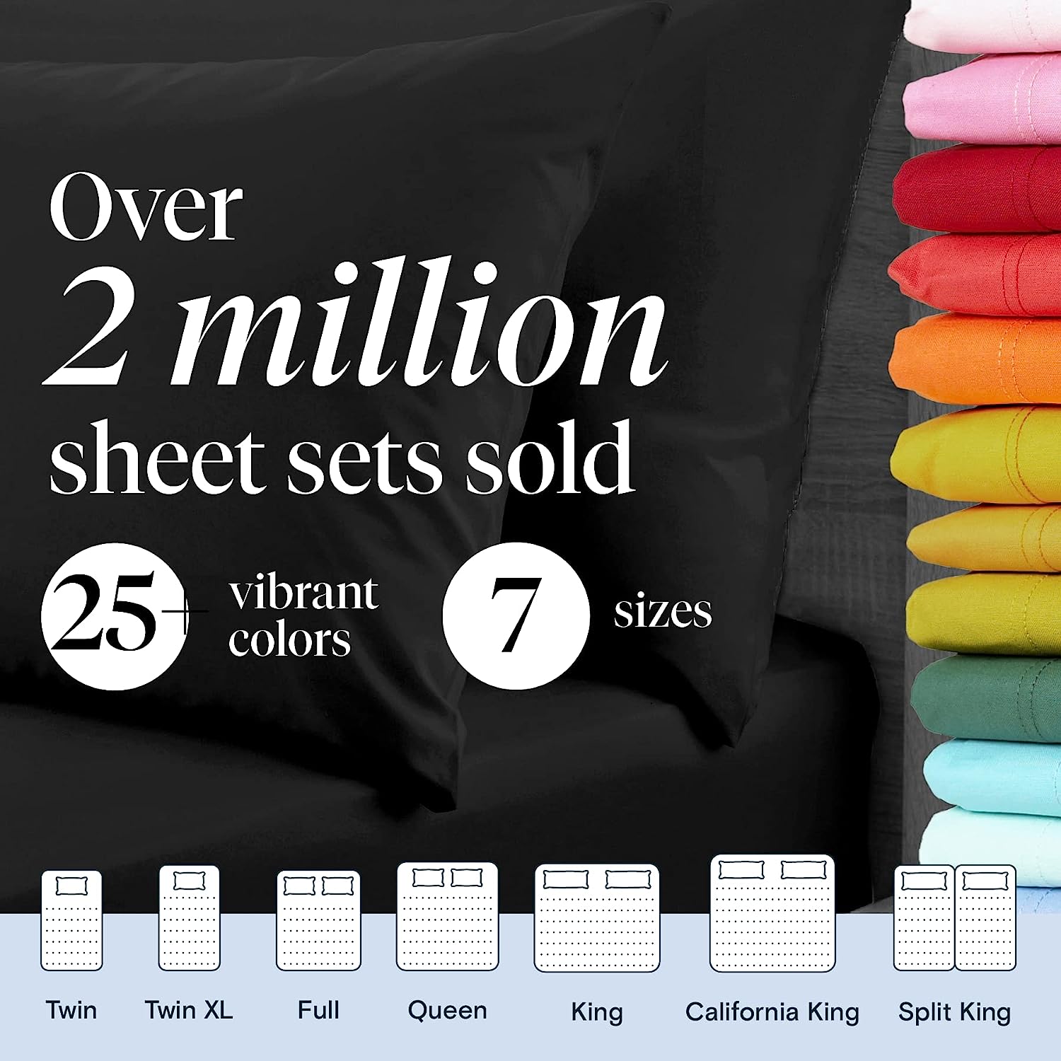 LuxClub 7 PC Split King Sheet Set Bamboo Sheets Deep Pockets 18" Eco Friendly Wrinkle Free Cooling Sheets Machine Washable Hotel Bedding Silky Soft - Black Split King