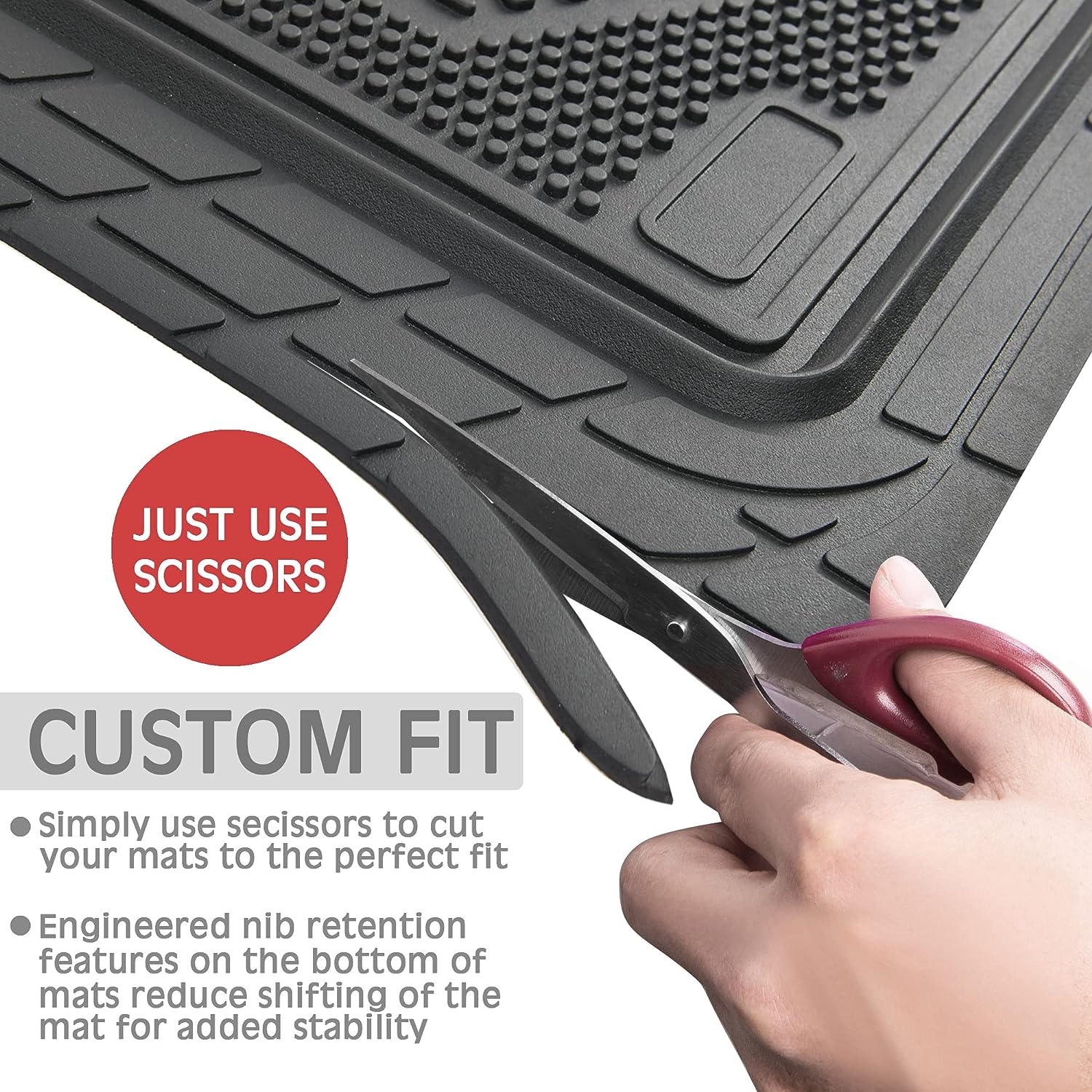 CAR PASS Heavy Duty Rubber Floor Mats 4-Piece Car Mat Set - Universal Waterproof Carbon Fiber Floor Mats for Car SUV Truck, Durable All-Weather Mats(Black and Red)