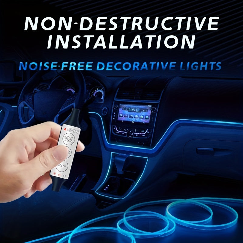 7-color Car Interior Lights, Decorative Ambient Lights Neon RGB LED Strips  USB Fiber Optic Lights