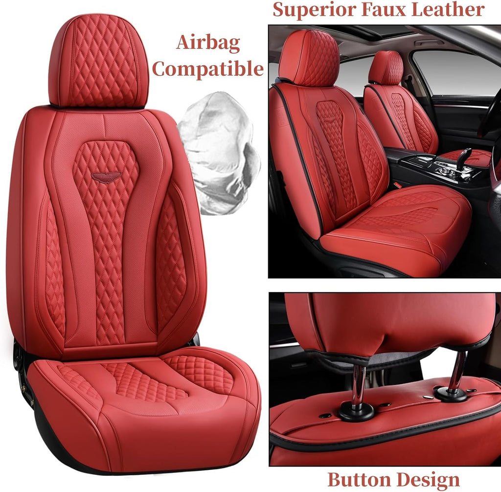Coverado Universal Leather Seat Covers Front, 2-Pack , Waterproof Luxury Leatherette Car Seat Cushions, Auto Car Driver Seats Protectors Fit for Most Vehicles Red