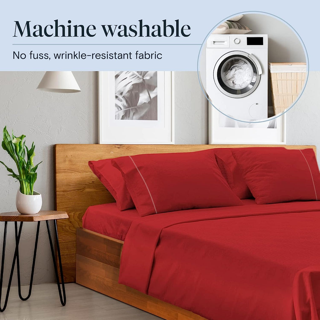 LuxClub 6 PC Full Size Sheet Set Bamboo Sheets Deep Pockets 18" Eco Friendly Wrinkle Free Cooling Sheets Machine Washable Hotel Bedding Silky Soft - Red Full