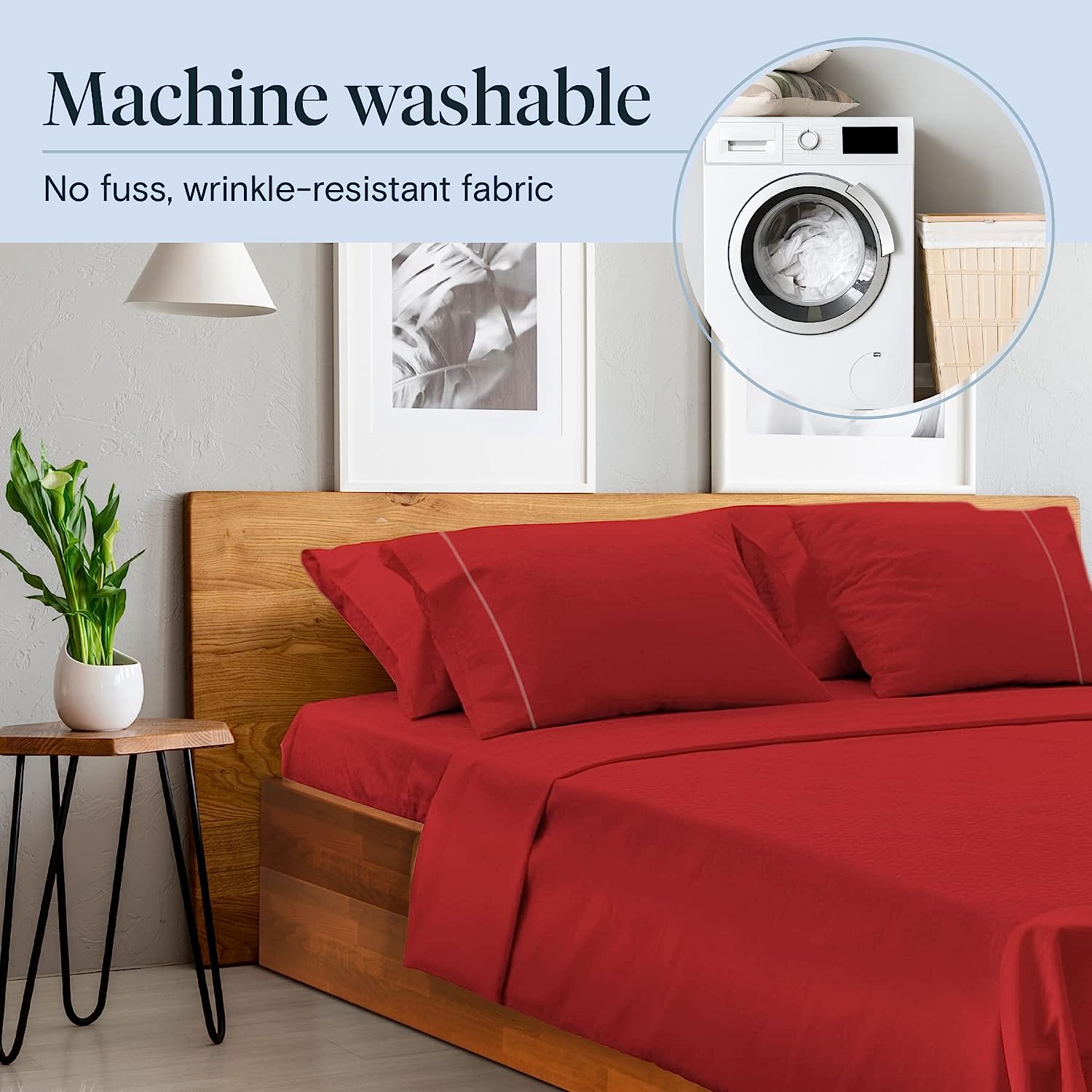 LuxClub 6 PC King Size Sheet Set Bamboo Sheets Deep Pockets 18" Eco Friendly Wrinkle Free Cooling Sheets Machine Washable Hotel Bedding Silky Soft - Red King