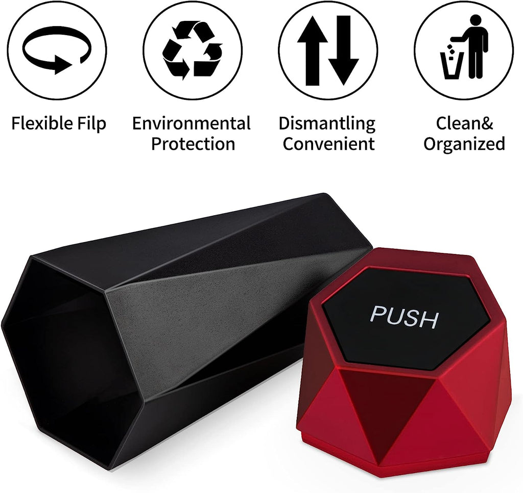 JUSTTOP Car Trash Can with Lid, Diamond  Small Automatic Portable Trash Can, Easy to Clean, Used in Car Home Office Interior Accessories, 2PCS (Red)