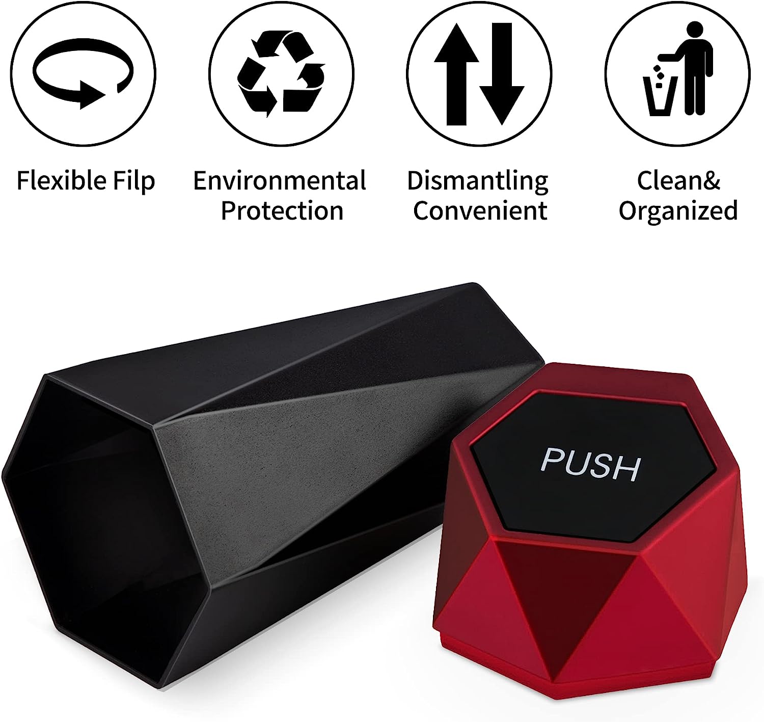 JUSTTOP Car Trash Can with Lid, Diamond  Small Automatic Portable Trash Can, Easy to Clean, Used in Car Home Office Interior Accessories, 2PCS (Red)