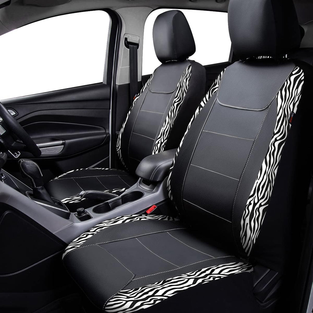 Flying Banner car seat Covers Protects Zebra Printing Velvet Faux Leather Carbon Fiber Front and Rear Bench Full Set (Zebra Black, Full Set - 8PCS)