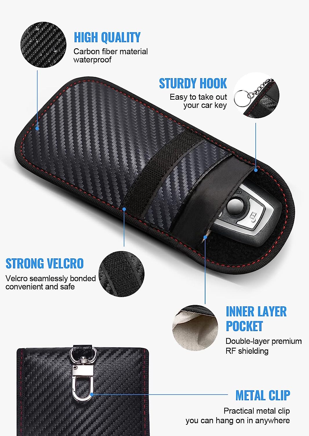 Lanpard Faraday Bag for Key Fob(2 Pack), Faraday Cage Protector, Car RFID Signal Blocking Key Fob Protector, Double-Layers of Shielding Carbon Fiber Material Anti-Theft Faraday Pouch