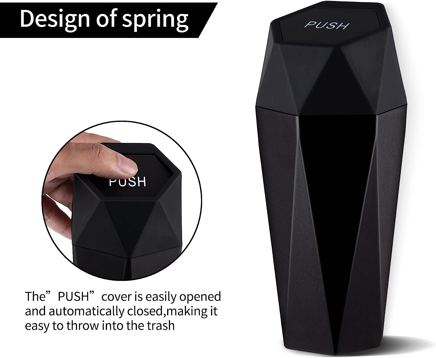 JUSTTOP Car Trash Can with Lid, Diamond  Small Automatic Portable Trash Can, Easy to Clean, Used in Car Home Office (Black)