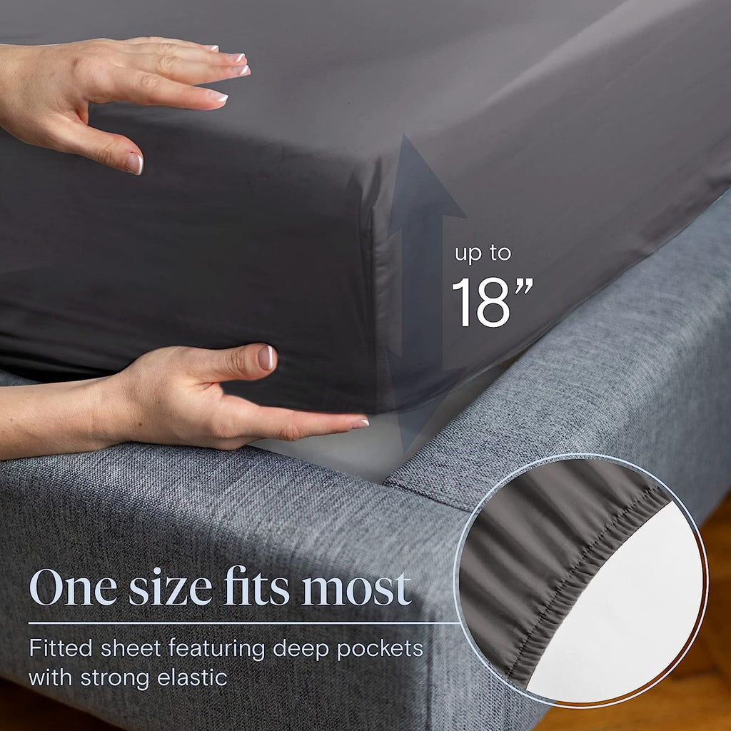 LuxClub 6 PC Full Size Sheet Set Bamboo Sheets Deep Pockets 18" Eco Friendly Wrinkle Free Cooling Sheets Machine Washable Hotel Bedding Silky Soft - Grey Full