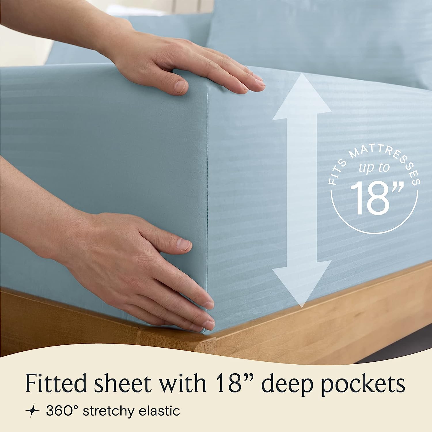 LuxClub King Size Striped Sheets Set, 6 PC Striped Bed Sheets, Deep Pockets 18" Eco Friendly Wrinkle Free Cooling Sheets Machine Washable Hotel Bedding Silky Soft (King, Striped Light Blue)