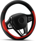HOTOR Car Steering Wheel Cover - Universal Car Accessory for Diverse Cars, Durable Leather Steering Wheel Cover with Anti-Slip Lining, for Steering Wheel with a Diameter of 14.5"-15",Red