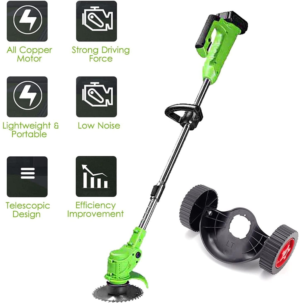 Pinzheng Cordless String Trimmer，24V Lithium Electric Weed Eater 650W High Power Rechargeable Edger Lawn Tool Mower Weeding Machine Stretchable Hand-Push Grass Trimmer