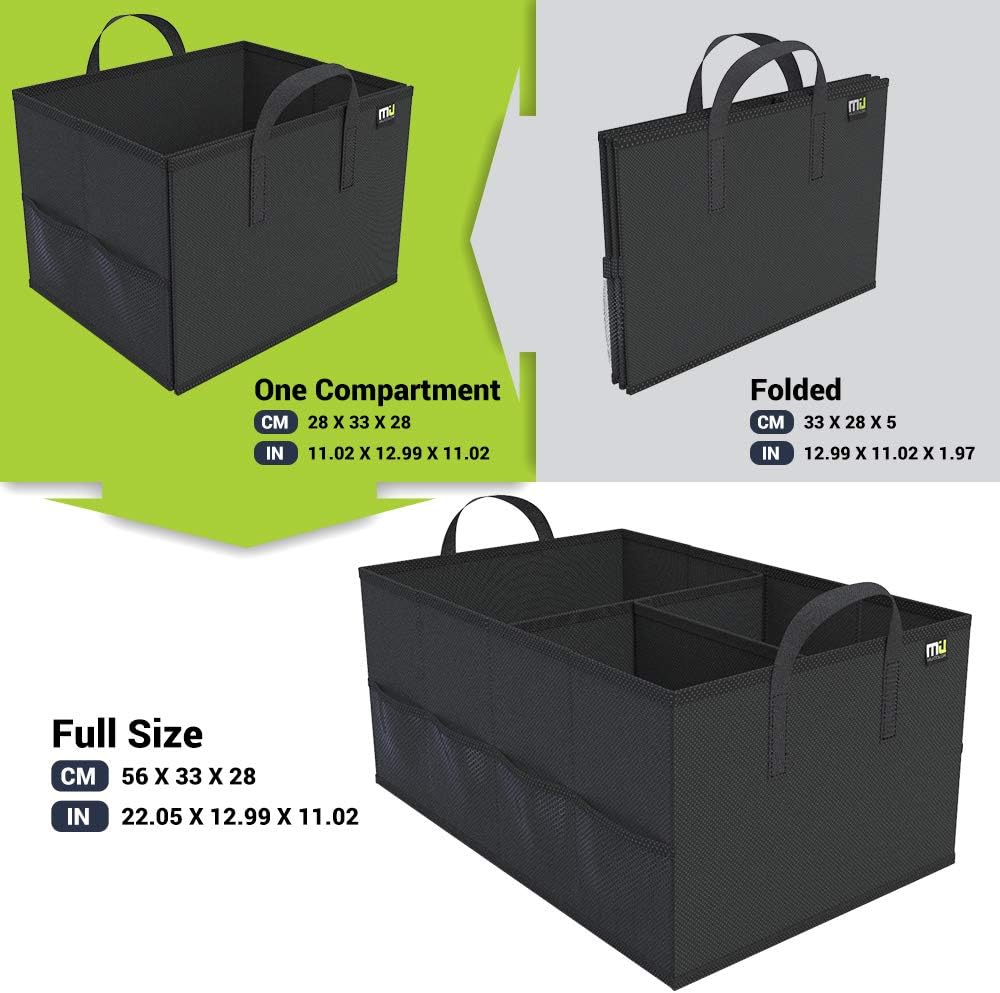 MIU COLOR Car Trunk Organizer with 8 Mesh Pockets, 52L Collapsible Cargo Storage Containers with Strap Handle for Sedan SUV, Black