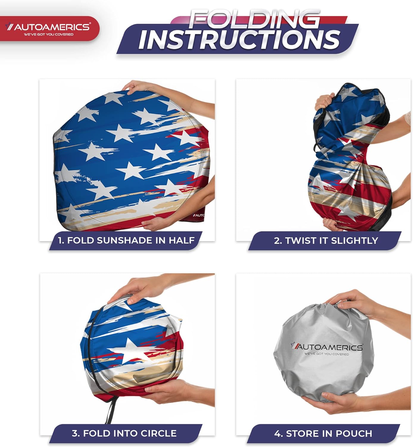 Autoamerics 1-Piece Windshield Sun Shade USA Art Flag - 1 American  - Foldable Car Front Window Sunshade for Most Sedans SUV Truck - Blocks Max UV Rays and Keeps Your Vehicle Cool - X-Large