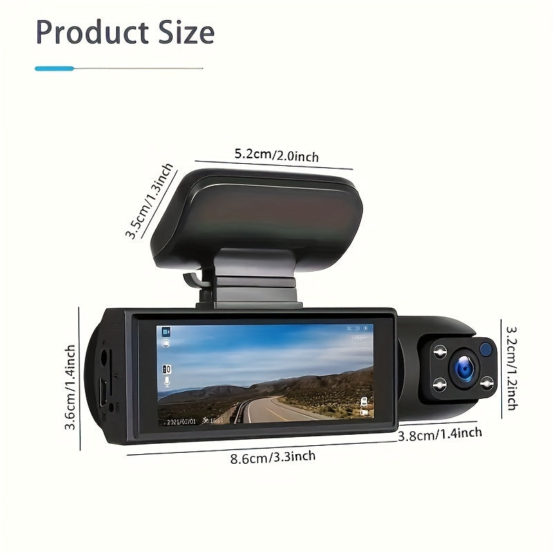 Dash Camera Front And Inside With 32G SD Card, 3.16inch Dash Cam 1080P, G Sensor High Definition Night Vision Loop Recording Wide Angle Car DVR