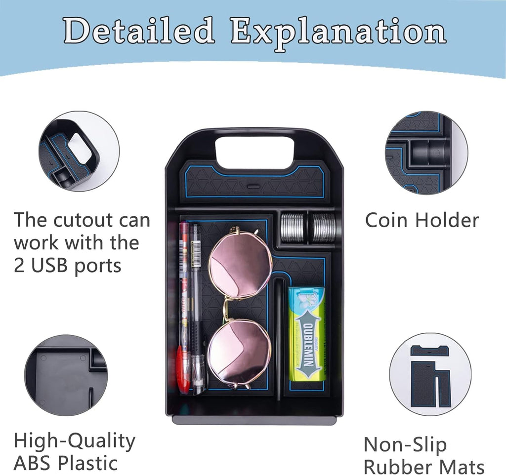 JDMCAR Center Console Tray Organizer Compatible with Toyota RAV4 Accessories 2023 2023 2023 2023 2019, and 2021-2023 RAV4 Prime Armrest Insert Container ABS Material Secondary Storage Box-Blue