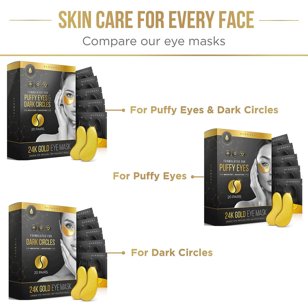 DERMORA Skin Treatment Mask 24K Gold Eye Mask - 100 Pairs Eye Gels - Rejuvenating Treatment for Revitalizing,Dark Cirlce,Puffiness,Refresh,Travel,Wrinkles (100 Pairs)
