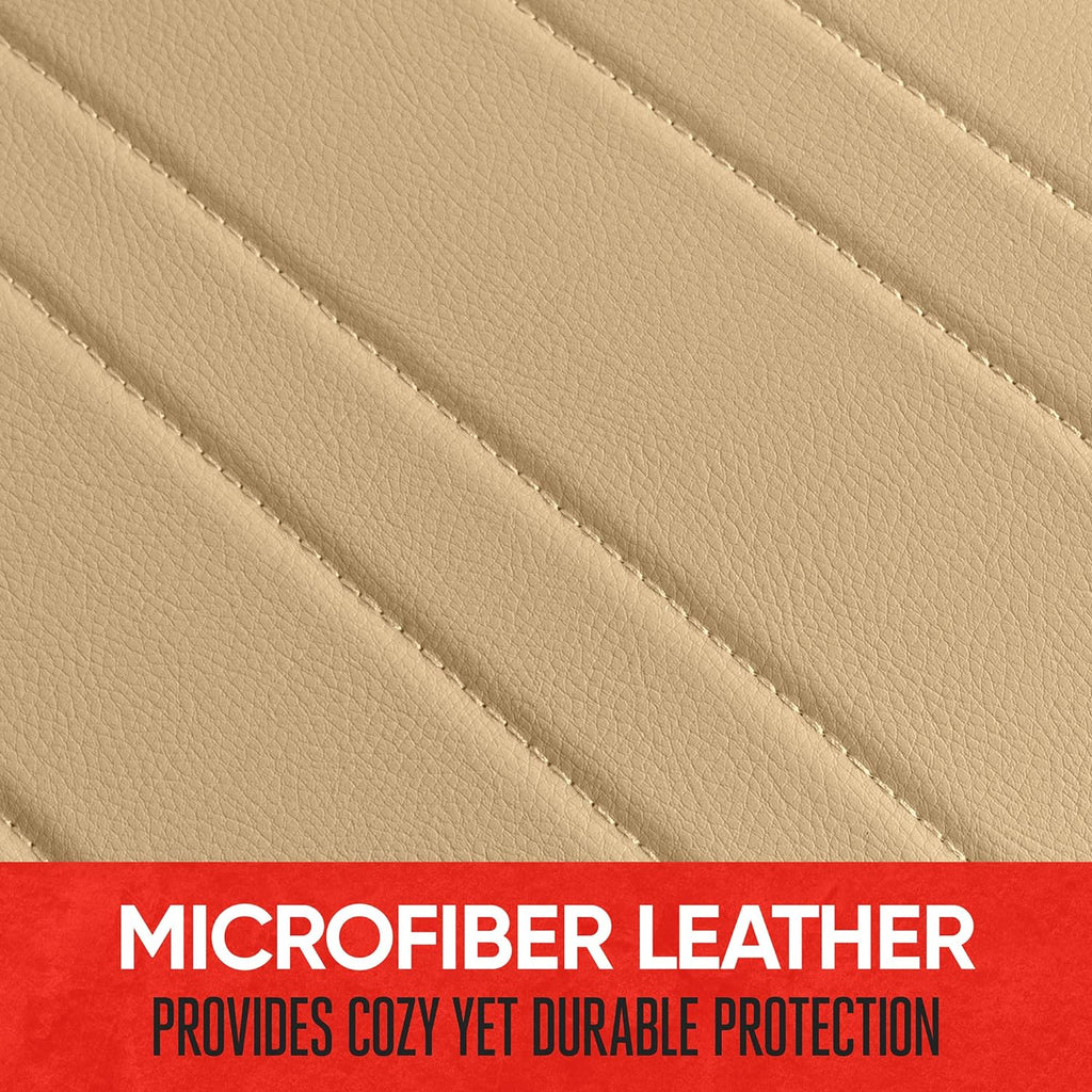 Motor Trend Seat Covers for Cars Trucks SUV, Faux Leather Full Set Beige Padded Car Seat Covers with Storage Pockets, Premium Interior Car Seat Cover