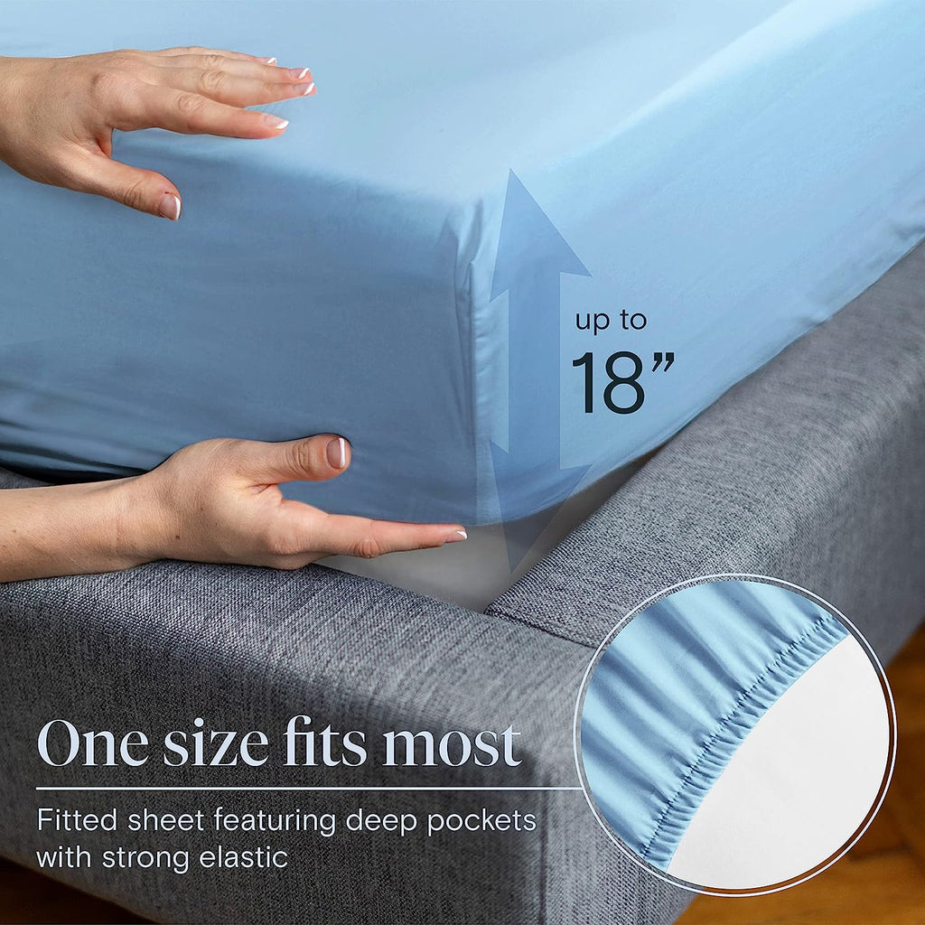 LuxClub 6 PC California King Size Sheet Set Bamboo Sheets Deep Pockets 18" Eco Friendly Wrinkle Free Cooling Sheets Machine Washable Hotel Bedding Silky Soft - Sky California King